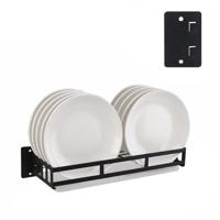 RVS wandmontage keuken rack opknoping schotel houder (zwart)