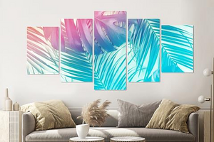 Karo-art Schilderij -Neon Jungle,    5 luik, 200x100cm, Premium print