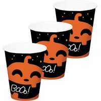 Halloween thema feest beker - 18x - pompoen BoOo! print - papier - 250 ml