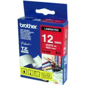 Brother Gloss Laminated Labelling Tape - 12mm, White/Red