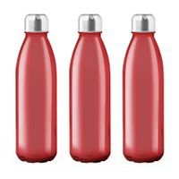 6x Stuks glazen waterfles/drinkfles rood transparant met Rvs dop 500 ml - thumbnail