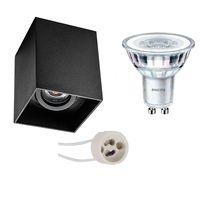 Opbouwspot Set - Pragmi Luxina Pro - GU10 Fitting - Opbouw Vierkant - Mat Zwart - Verdiept - Kantelbaar - 90mm - Philips - CorePro 840 36D - 3.5W - Natuurlijk Wit 4000K