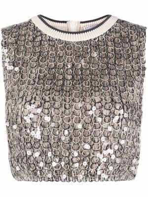 Brunello Cucinelli haut en maille à sequins brodés - Noir Brunello Cucinelli haut en maille à sequins brodés - Noir