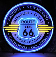 Route 66 All States Neon Verlichting Met Achterplaat 65 x 65 cm - thumbnail