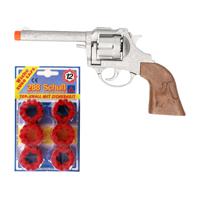 Cowboy speelgoed revolver/pistool - metaal - 12 schots plaffertjes - 288 shots - thumbnail