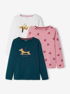 Set van 3 T-shirts voor meisjes met lange mouwen Oeko-Tex® set donkergroen