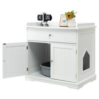 Moderne Decoratieve Kattenbak Bijzettafel met Lade en 2 Deuren voor Binnengebruik Wit
