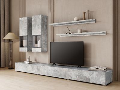 Tv-meubel set BABEL 5 deuren beton met verlichting zonder salontafel