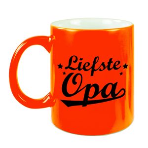 Liefste opa cadeau mok / beker neon oranje met sterren 330 ml   -