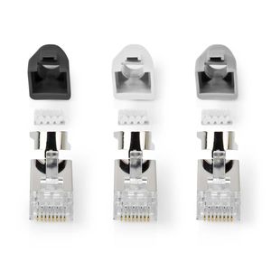 Nedis CCBW89390GY Rj45-connector Rj45 Pass Through Stevig/gesnoerd Ftp Cat7 Recht Verguld 10 Stuks Pvc Grijs / Wit / Zwart Doos