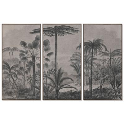 Set van 3 Schilderijen Home ESPRIT Bruin Zwart Palmen 180 x 4 x 120 cm (3 Onderdelen)