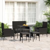 6-delige Loungeset met kussens poly rattan zwart