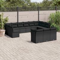 13-delige Loungeset met kussens poly rattan zwart