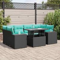 7-delige Loungeset met kussens poly rattan acacia zwart