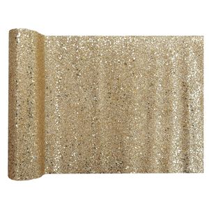 Kerst thema tafelloper op rol - goud glitter - 28 x 300 cm - polyester