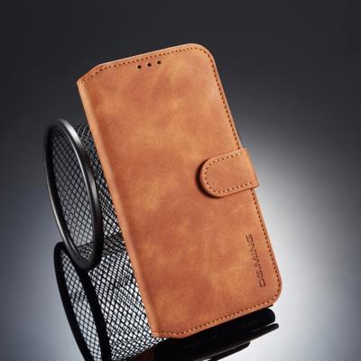 Dg. MING retro olie kant horizontale flip case voor iPhone XR met houder & kaartsleuven & portemonnee (bruin)