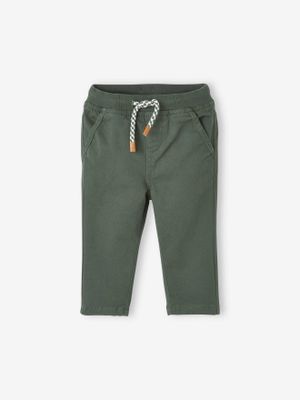 Gevoerd twill broekje jongensbaby flesgroen