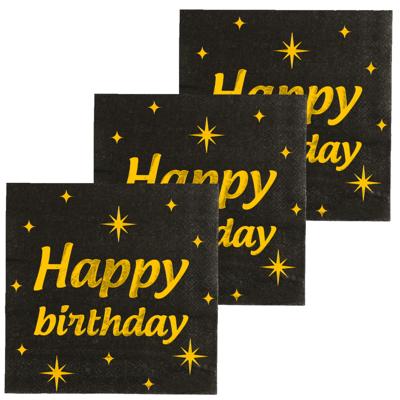 Verjaardag feest servetten - Happy Birthday - 48x stuks - zwart/goud - 33 x 33 cm