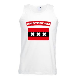 Singlet shirt/ tanktop Amsterdamse vlag wit heren