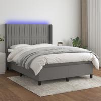 Boxspring met matras en LED stof donkergrijs 140x190 cm