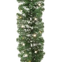 Groene kerstdecoratie dennenslingers met licht 270 cm   - - thumbnail