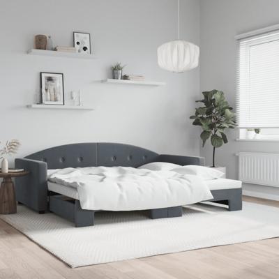 Slaapbank met onderschuifbed 90x190 cm fluweel donkergrijs
