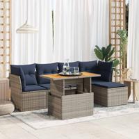 6-delige Loungeset met kussens poly rattan grijs