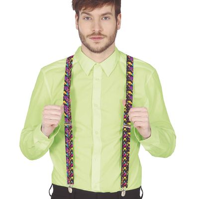 Carnaval verkleed bretels - zwart - 80s/90s print - volwassenen - verkleed accessoires - jaren 80/90