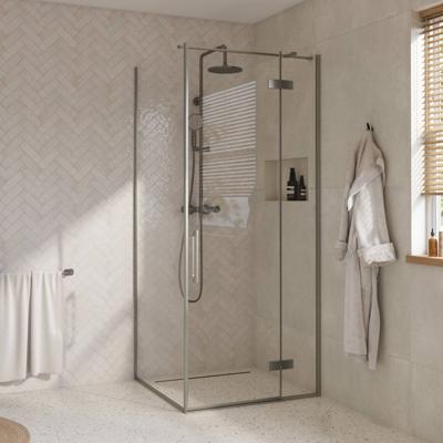 Saqu Grace douchecabine met draaideur rechts incl. antikalk 90x90x210cm geborsteld grijs