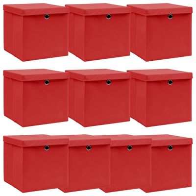 vidaXL Opbergboxen met deksel 10 st 32x32x32 cm stof wit vidaXL Opbergboxen met deksel 10 st 32x32x32 cm stof wit