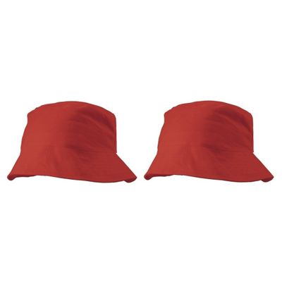 2x stuks vissershoedje/zonnehoedjes rood voor volwassenen