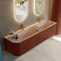 Badmeubel Mondiaz Kurve-Dlux | 175 cm | Meubelkleur Ruby | Wastafelkleur Saba | Solid surface | Dubbel / Rechts spoelbak | 2 kraangaten