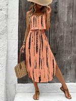 Bon&Bon Women's Tie-Dye Spaghetti Strap Slit Summer Cami Maxi Dress Pink / XL