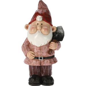 Tuinkabouter beeld Bobby Red - Polystone - met gereedschap - 31 cm