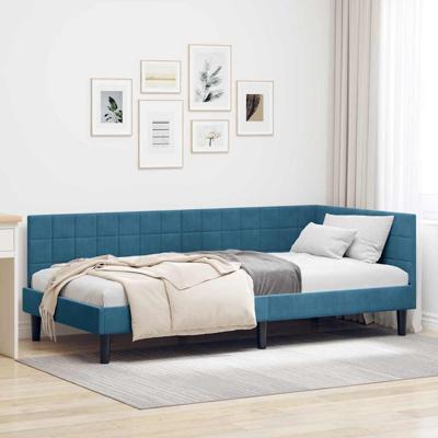 Hoekbedframe met hoofdeinde Blauw 100 x 200 cm Fluweel