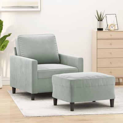 Fauteuil met voetenbank 60 cm fluweel lichtgrijs