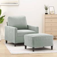 Fauteuil met voetenbank 60 cm fluweel lichtgrijs