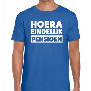 Hoera eindelijk pensioen t-shirt blauw heren