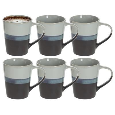 Koffiemokken Lagune - 6x stuks - Keramiek - grijs/blauw - 360 ml - 9 x 10 cm