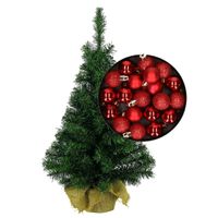 Mini kerstboom/kunst kerstboom H75 cm inclusief kerstballen rood - thumbnail