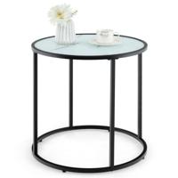 50cm Ronde Glazen Bijzettafel met Metalen Frame en Marmerlook Glazen Blad Moderne Bijzettafel Zwart en Wit
