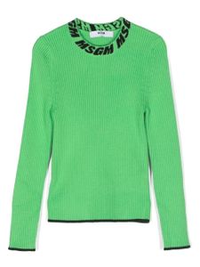 MSGM Kids pull en maille intarsia à design nervuré - Vert