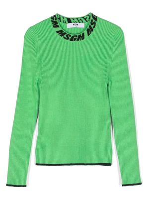 MSGM Kids pull en maille intarsia à design nervuré - Vert