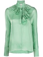 Victoria Beckham blouse volantée en soie à col officier - Vert - thumbnail