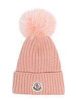 Moncler Enfant bonnet en maille à patch logo - Rose