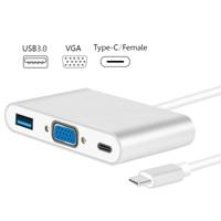 USB type C naar VGA 3-in-1 hub adapter ondersteunt USB type C Tablets en laptops voor MacBook Pro/Google ChromeBook (zilver)