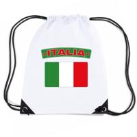 Italie thema sporttas - nylon rijgkoord rugzak - wit met vlag print - supporters