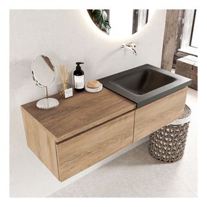 Mondiaz Bukla 120cm badmeubel met module 60 kleur washed oak 2 lades met wastafel rechts zonder kraangat kleur urban