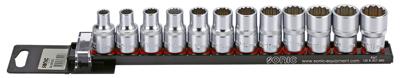 Doppenset 1/2", 12-kant 12-dlg. op rail 301203