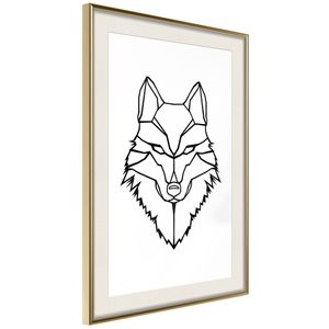 Ingelijste Poster - Wolf Look, Goudkleurige lijst met passe-partout